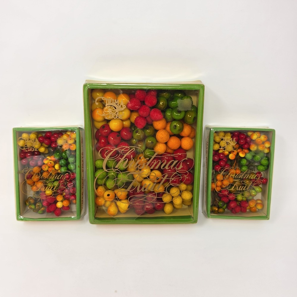 NOS 3 Boxes Vintage Kmart Trim A Tree ~ Fruit Floral Picks ~ Christmas Crafting